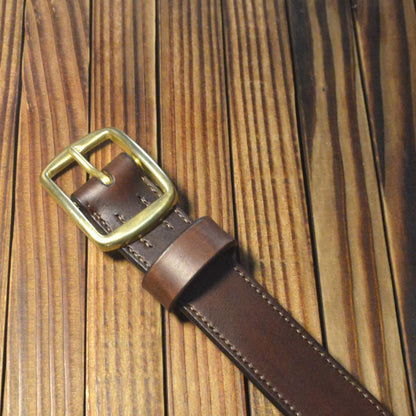 Hand Sewing Thread Custom made Full grain Saddle Leather Durable Belt With Brass Buckle