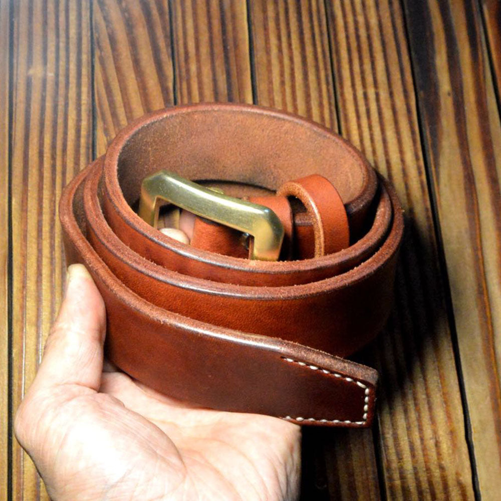 Handmade Thicken Saddle Leather Craft Genuine Cowhide Durable Belt Brass Buckle