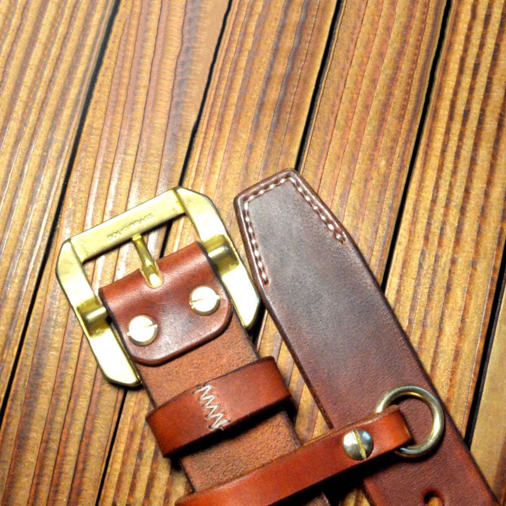 Handmade Thicken Saddle Leather Craft Genuine Cowhide Durable Belt Brass Buckle