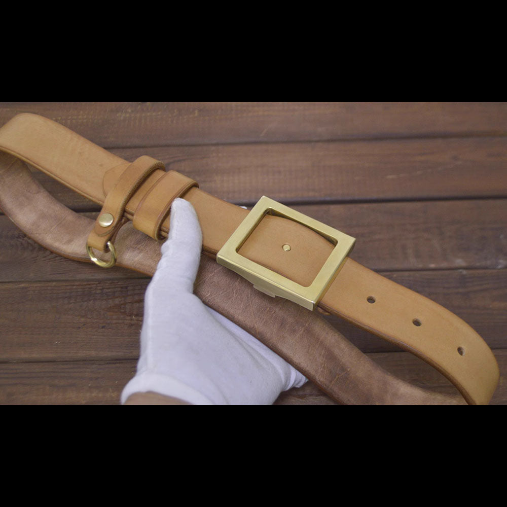 Handcraft Beige Saddle Leather Craft Custom made Genuine Cowhide Jeans Belt