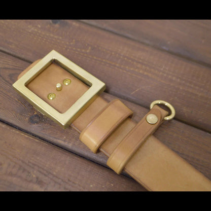 Handcraft Beige Saddle Leather Craft Custom made Genuine Cowhide Jeans Belt