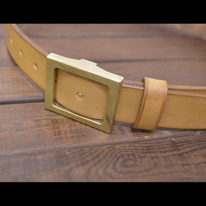 Handcraft Beige Saddle Leather Craft Custom made Genuine Cowhide Jeans Belt