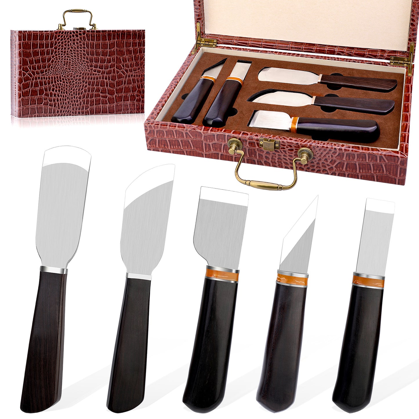 Leathercraft Ebony Wooden Handle Cutter Skiving Thinning Knife Cutting Tool Set