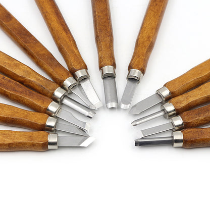 12pcs/Set Wood Carving Chisel turning SK2 Steel Tool Handles Woodworking Craft