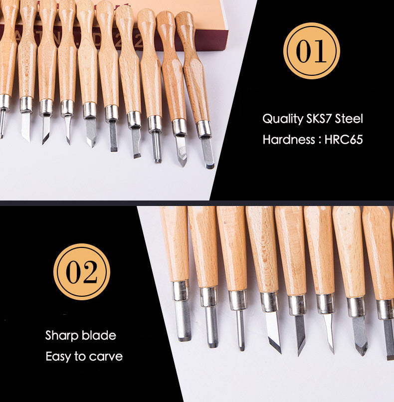 Wood Carving knife Chisel SKS7 Steel Tool Set beech Handles Woodworking Craft