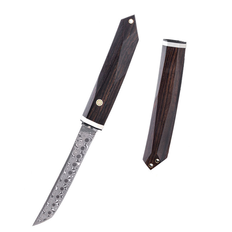 Hand Forged Damascus Knife Ebony Handle Small Outdoor Sharp Cutter EDC Camping, Hunting, Self-defense Tactics, Practical Survival