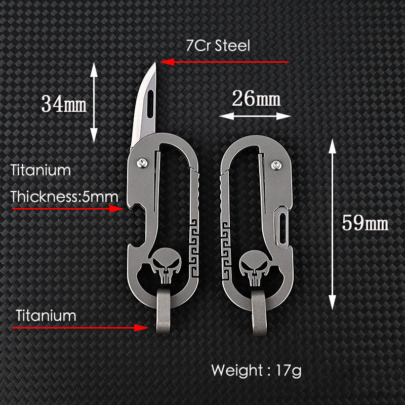 Small Titanium Alloy Keychain Knife Carabiner Pocket Folding Knife Portable Tool