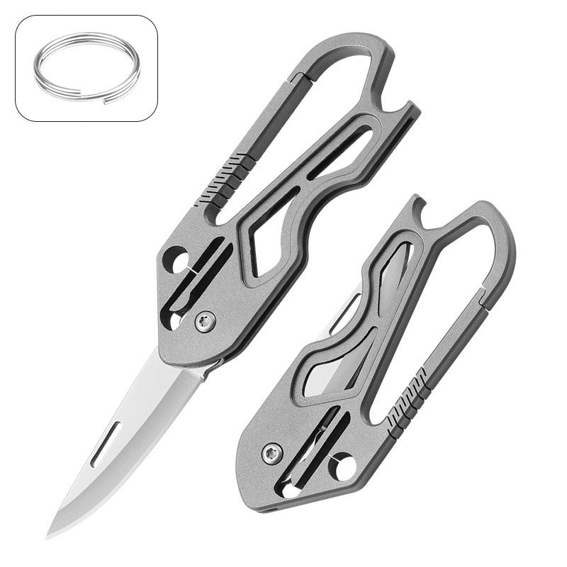 Mini Titanium Alloy Keychain Carabiner Pocket Folding Knife Portable EDC Tool