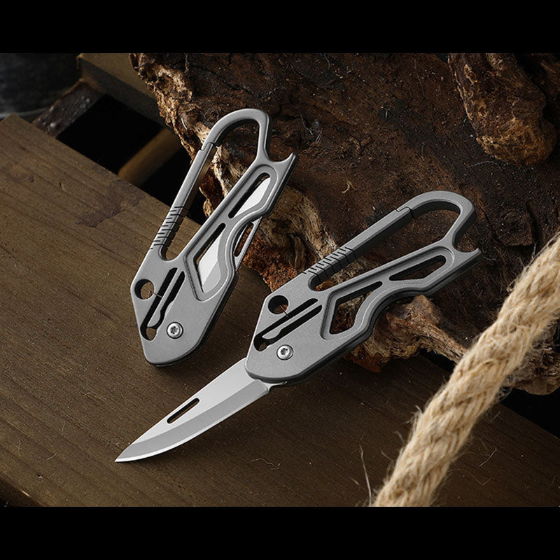 Mini Titanium Alloy Keychain Carabiner Pocket Folding Knife Portable EDC Tool