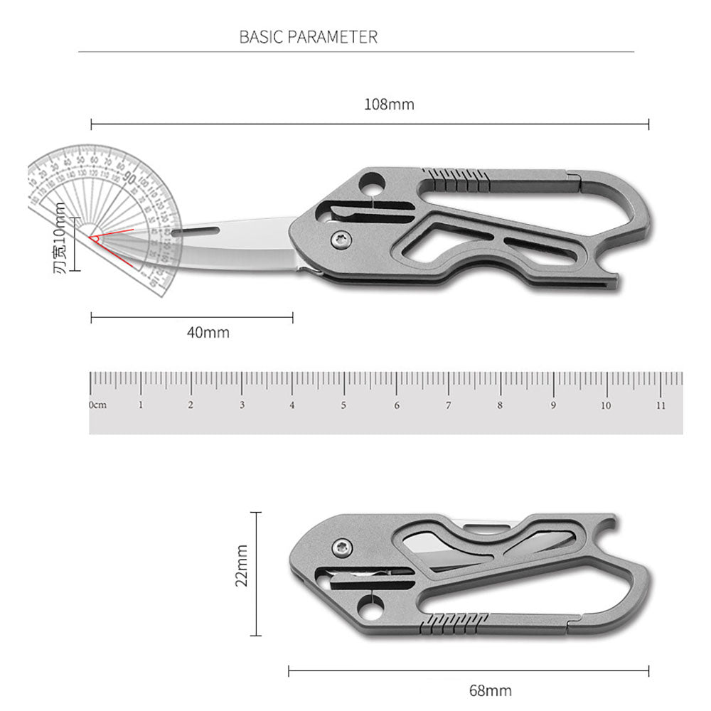 Mini Titanium Alloy Keychain Carabiner Pocket Folding Knife Portable EDC Tool