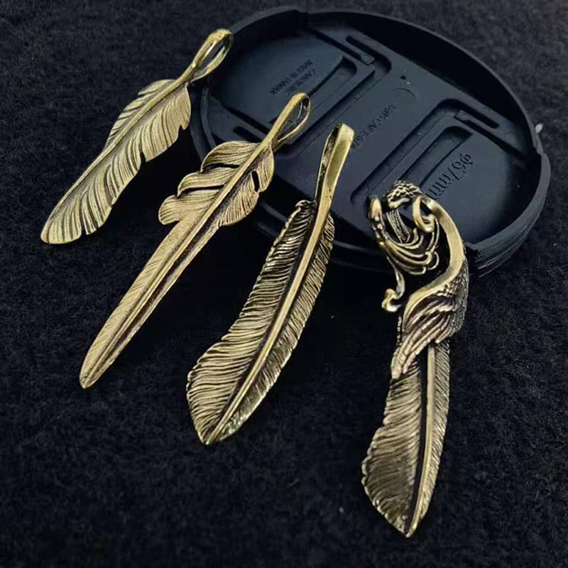 Artistic Brass Feather Design Pendant Keychain Wallet Bag Accessories Craft DIY