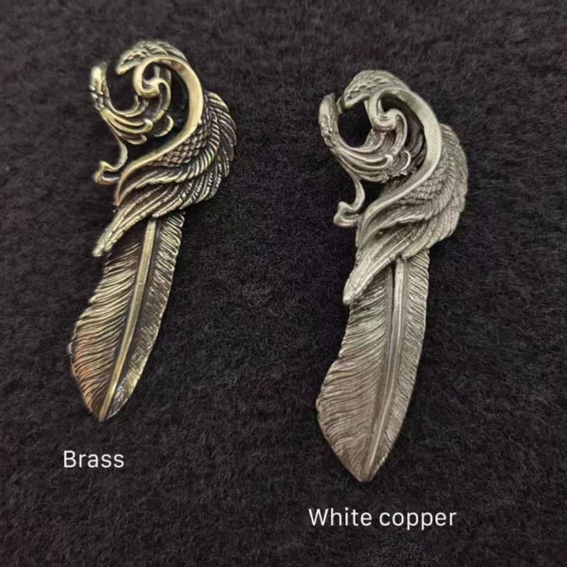 Artistic Brass Feather Design Pendant Keychain Wallet Bag Accessories Craft DIY