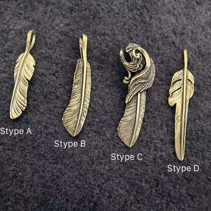 Artistic Brass Feather Design Pendant Keychain Wallet Bag Accessories Craft DIY