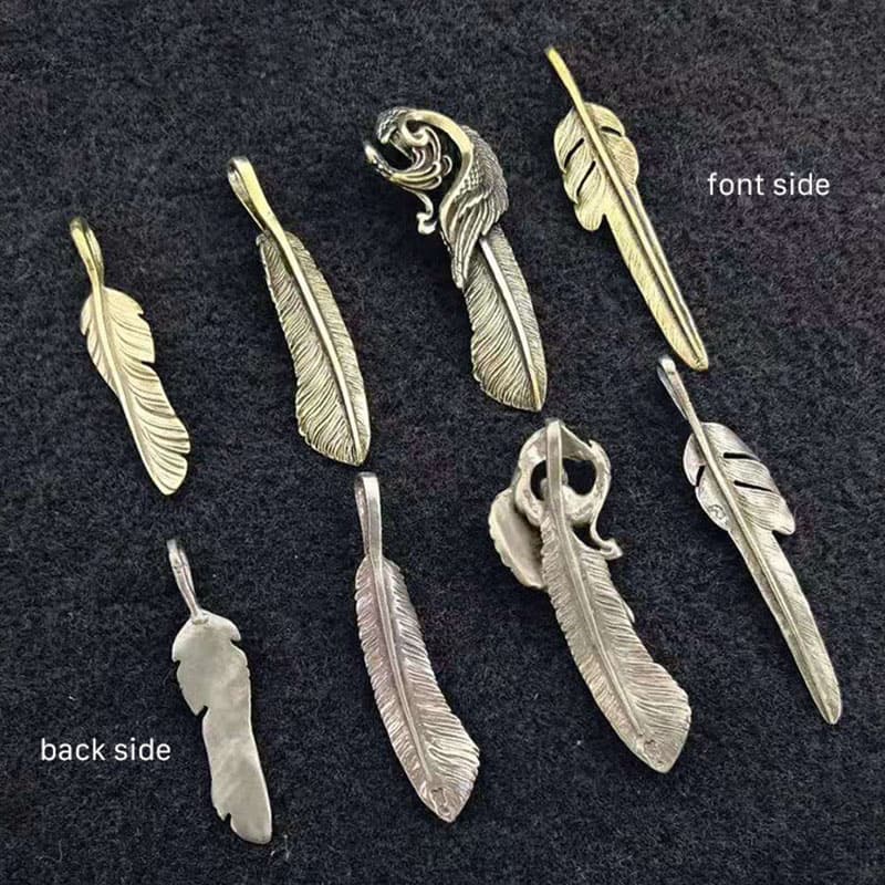 Artistic Brass Feather Design Pendant Keychain Wallet Bag Accessories Craft DIY