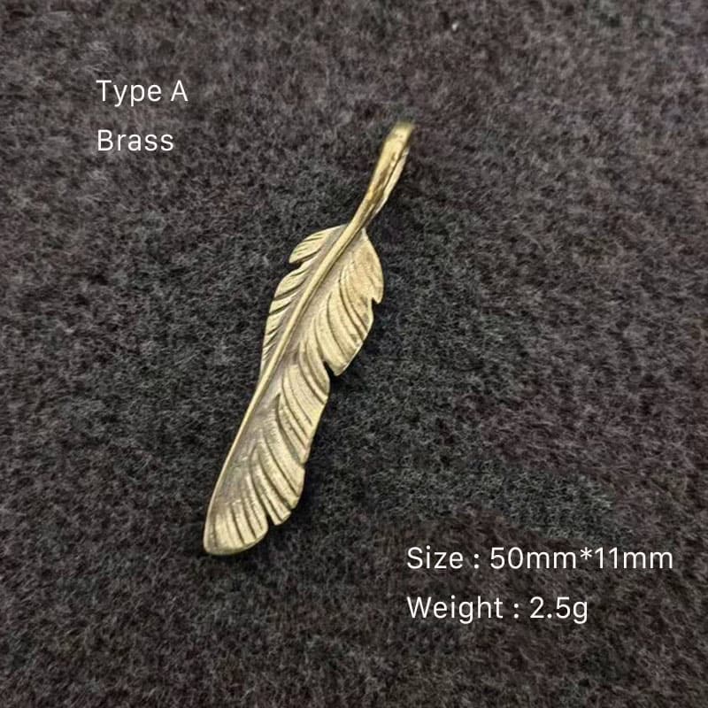 Artistic Brass Feather Design Pendant Keychain Wallet Bag Accessories Craft DIY