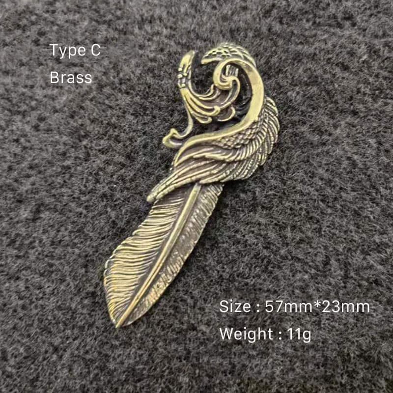 Artistic Brass Feather Design Pendant Keychain Wallet Bag Accessories Craft DIY