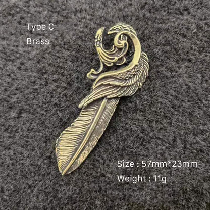 Artistic Brass Feather Design Pendant Keychain Wallet Bag Accessories Craft DIY