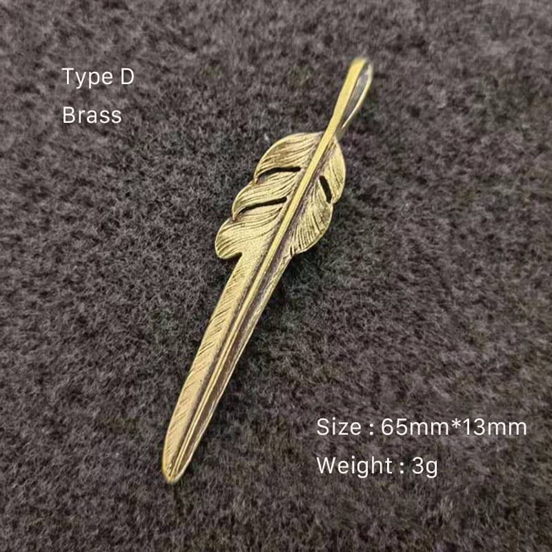 Artistic Brass Feather Design Pendant Keychain Wallet Bag Accessories Craft DIY