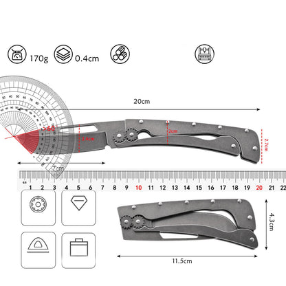 New Vintage Folding Camping Knife – Sharp High-Carbon Steel Blade with Blackened Stonewashed Finish, Portable Gear Design for Outdoor Survival and EDC