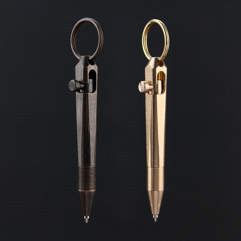 Creative Mini Solid Brass Bolt Action Ball Point Pen Copper Art Craft Pocket EDC