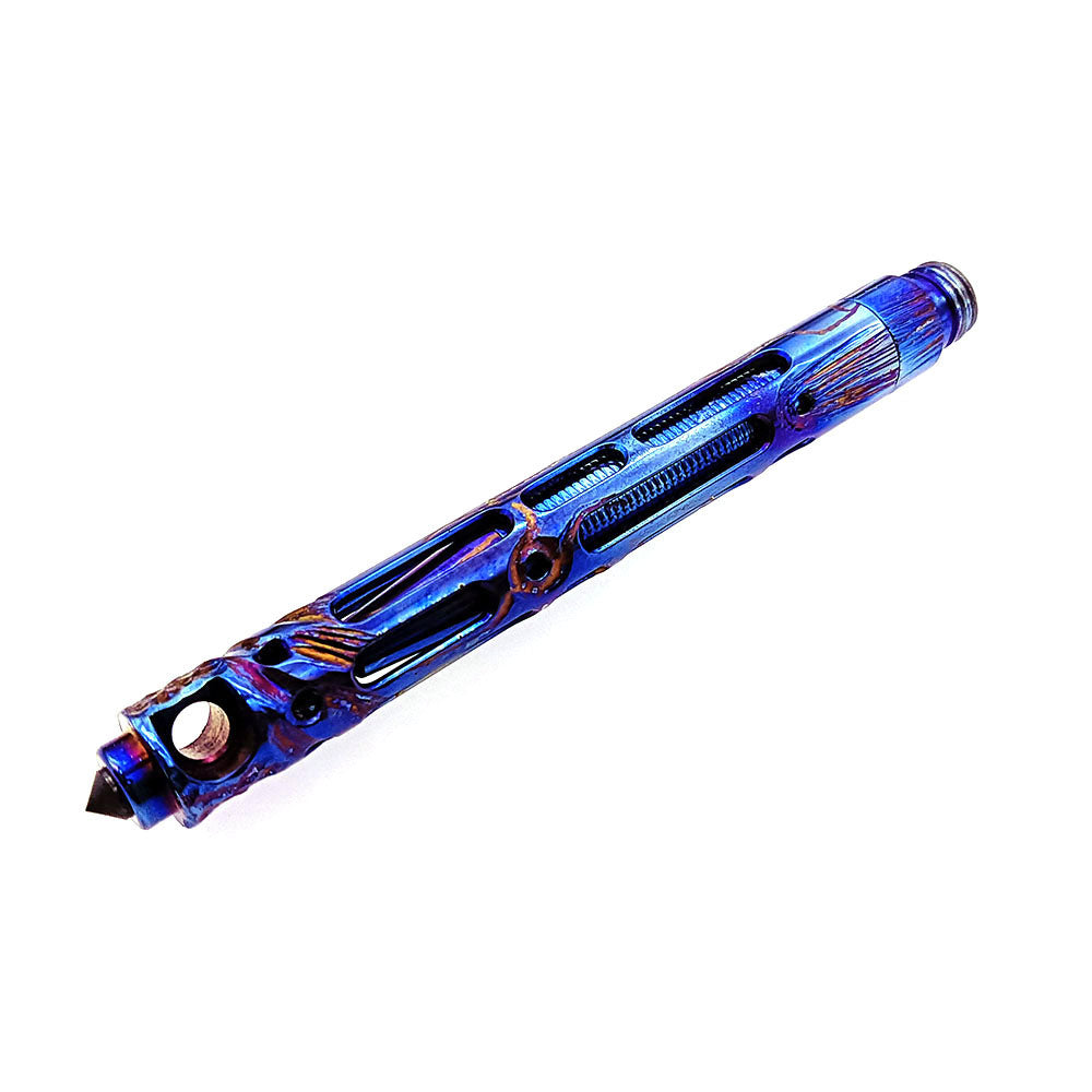 Mini Titanium Alloy Hand Carved Baked Blue Pen Portable Pendant EDC Gift