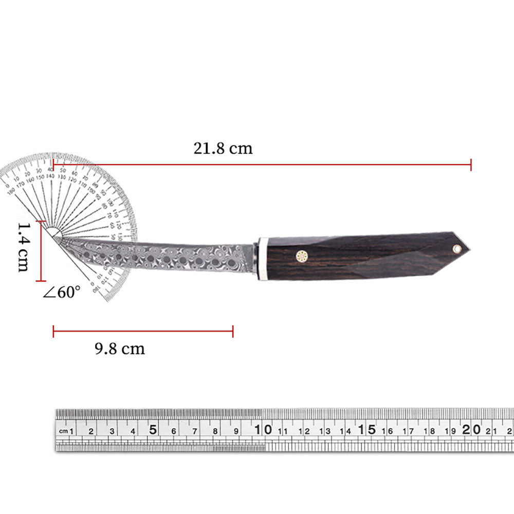 Hand Forged Damascus Knife Ebony Handle Small Outdoor Sharp Cutter EDC Camping, Hunting, Self-defense Tactics, Practical Survival