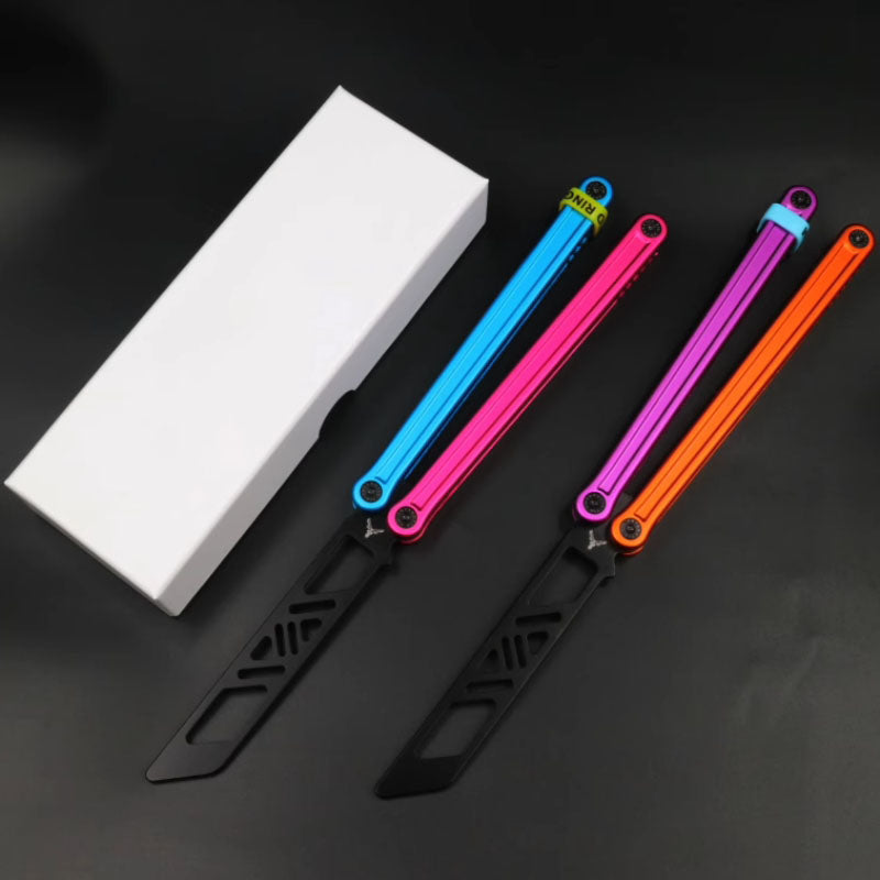 Double-Sided T10 Screw Aluminum Handle Balisong Butterfly Knife Trainer - Bushing Pivot System, Unsharpened Flipping Tool for Practice