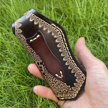 Veg Tanned Carved Leather Sheath For Outdoor Knife Protect Case Cover Belt Clip