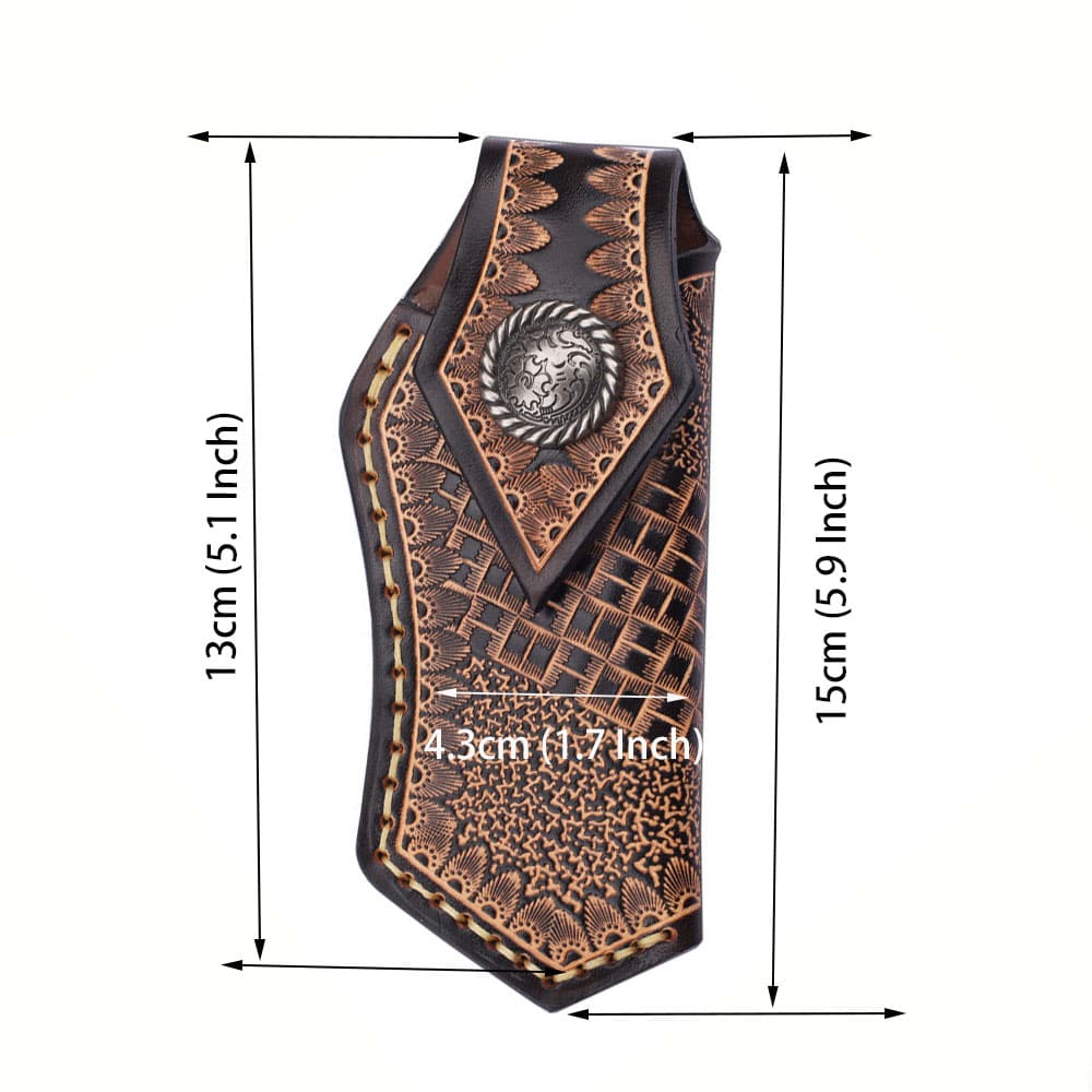 Veg Tanned Carved Leather Sheath For Outdoor Knife Protect Case Cover Belt Clip