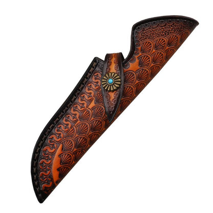 Veg Tanned Carved Leather Sheath For Outdoor Knife Protect Case Cover Belt Clip