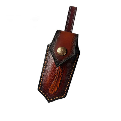 Hand Craft Carved Cowhide Leather Sheath For Folding Knife Cover Pouch Belt Clip