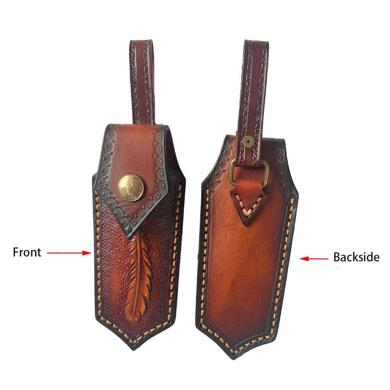 Hand Craft Carved Cowhide Leather Sheath For Folding Knife Cover Pouch Belt Clip