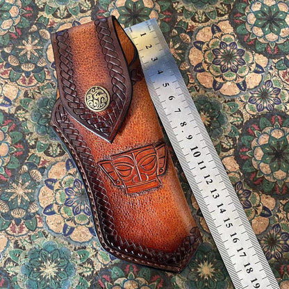 Hand Made Carved Cowhide Leather Sheath For Folding Knife Cover Pouch Belt Clip