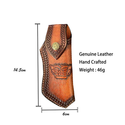 Hand Made Carved Cowhide Leather Sheath For Folding Knife Cover Pouch Belt Clip