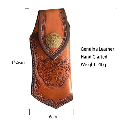 Hand Made Carved Cowhide Leather Sheath For Folding Knife Cover Pouch Belt Clip