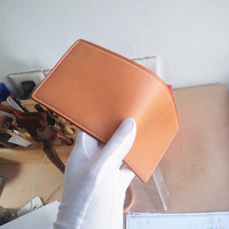 Handmade Vegetable Tanned Leather Wallet Genuine Cowhide Card Case Custom