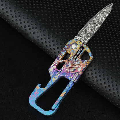 Multifunctional Titanium Alloy Keychain Bottle Opener Portable Damascus Knife