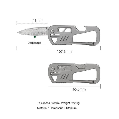 Multifunctional Titanium Alloy Keychain Bottle Opener Portable Damascus Knife