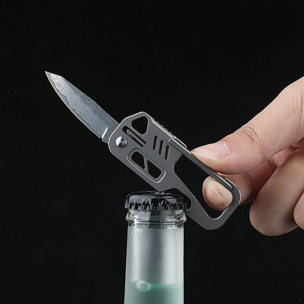 Multifunctional Titanium Alloy Keychain Bottle Opener Portable Damascus Knife