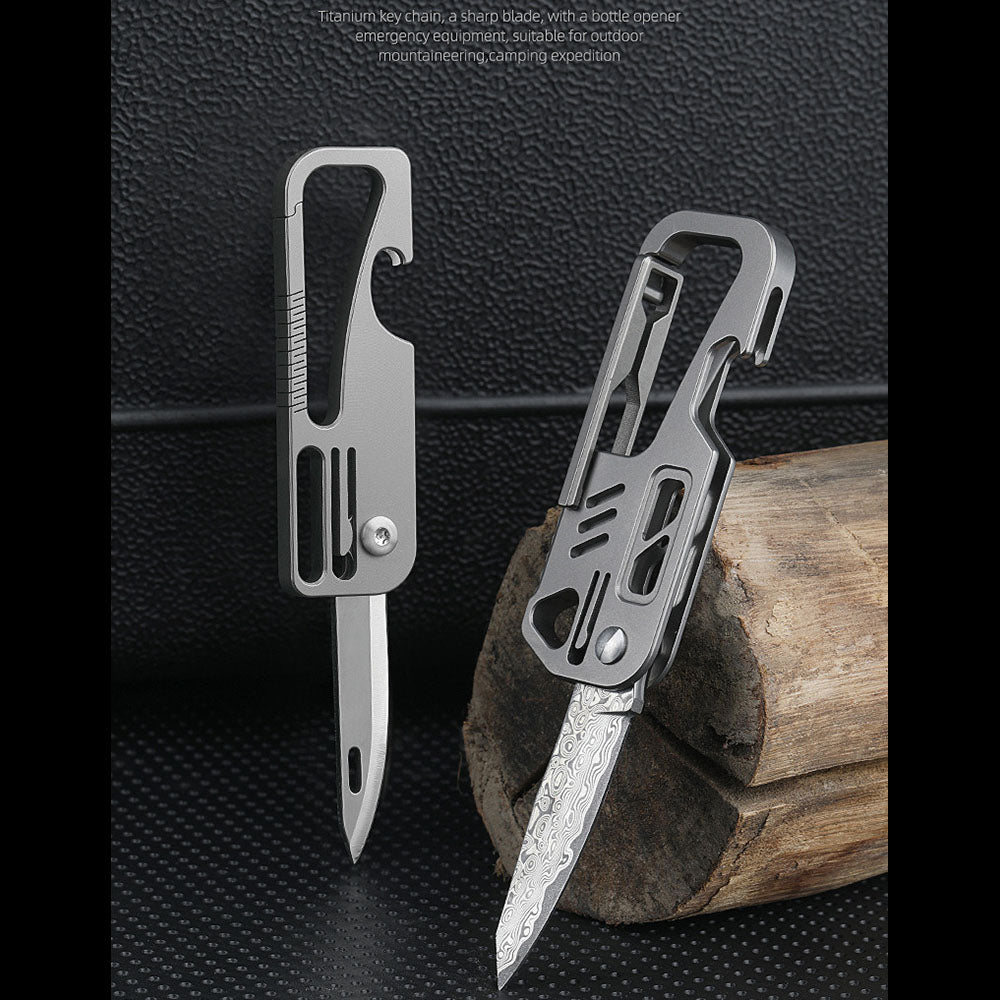 Multifunctional Titanium Alloy Keychain Bottle Opener Portable Damascus Knife