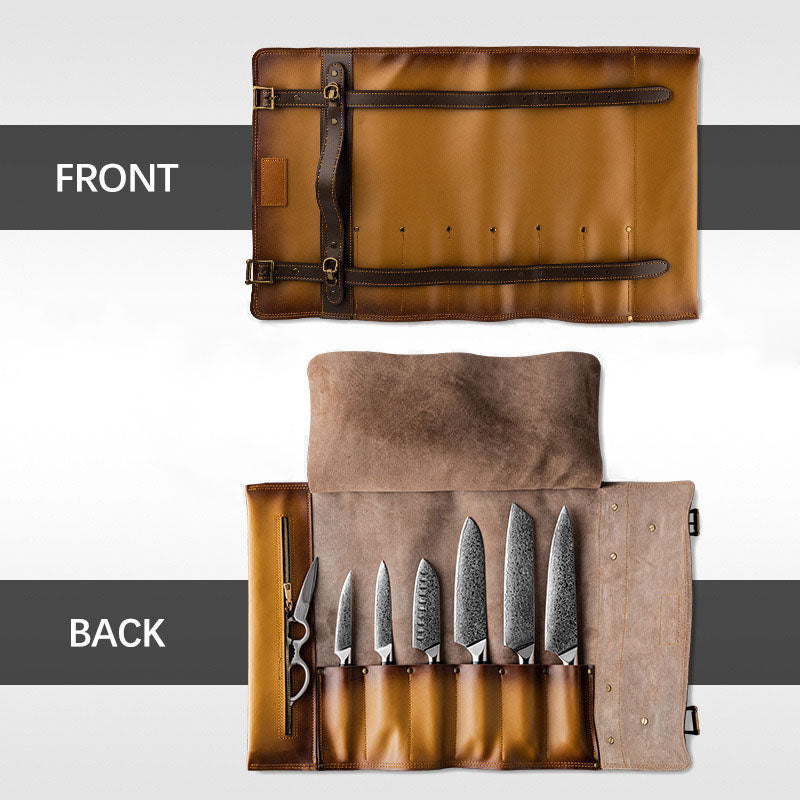 Genuine Leather Craft Chef's Kitchen Knife Storage Portable Tools Kit Roll Bag