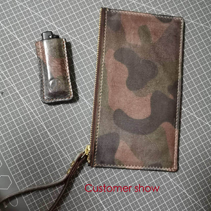 Camouflage Fog Waxed Vegetable Tanned retro oil rich Leather craft material DIY