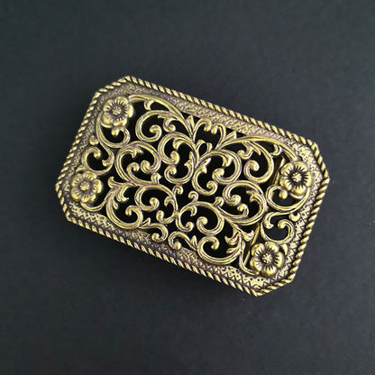 Retro Solid Brass Classical hollowed Design Belt Buckle for Leather Craft DIY