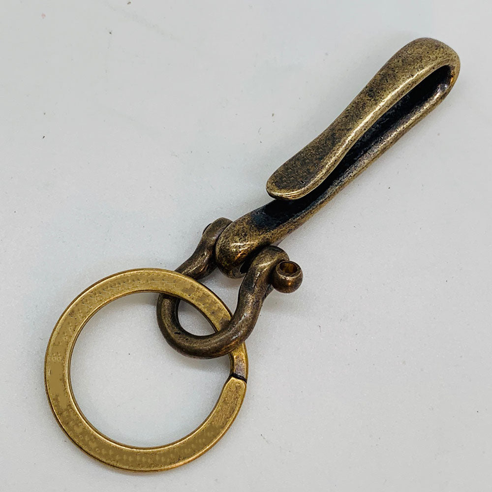 Retro Brass American Causal Style Fishhook Key Chain Keyring Shackle Split Ring