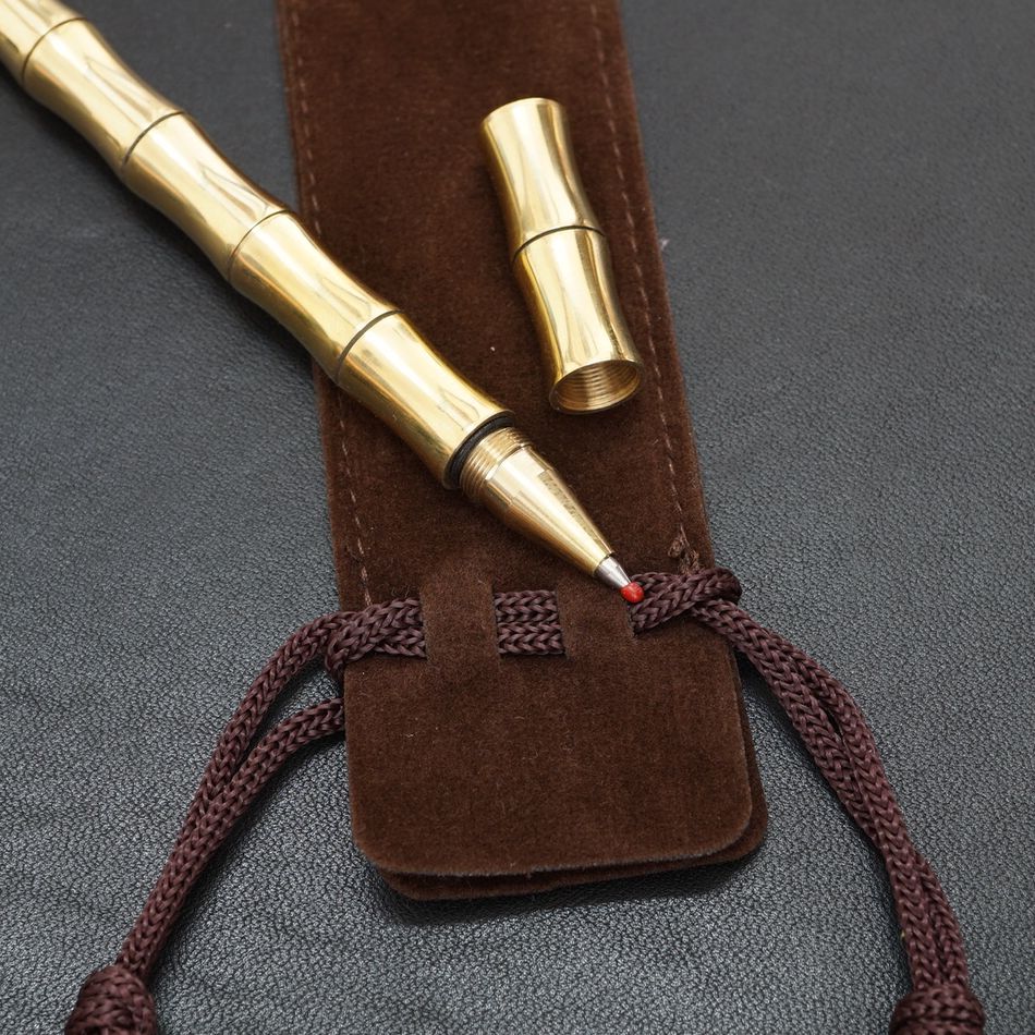 Handmade Retro Bamboo Shaped Solid Brass Tactical Pen Ball Point Pen EDC Gift