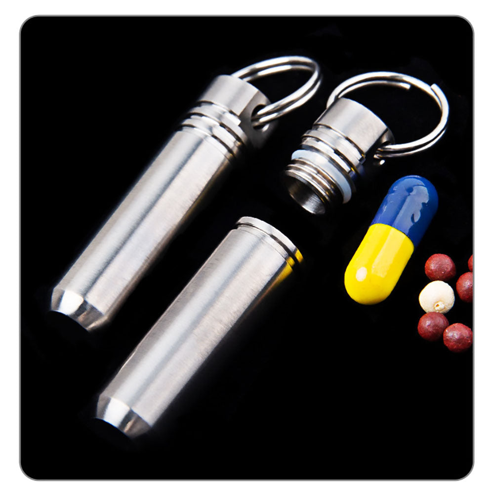 Titanium Mini Waterproof Pill Case Box Travel Capsule Bottle Holder Container