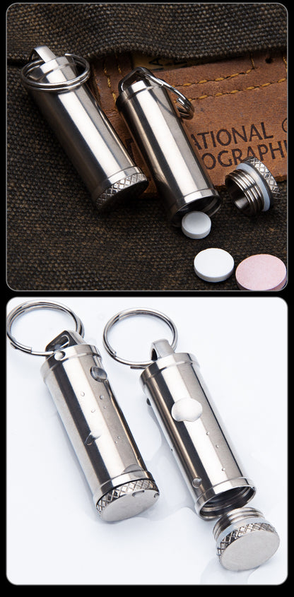 Titanium Mini Waterproof Pill Case Box Travel Capsule Bottle Holder Container