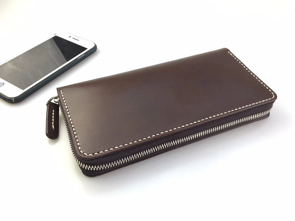 handmade vegetable tanned leather craft long wallet with zipper cowhide handbags