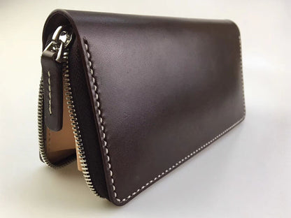 handmade vegetable tanned leather craft long wallet with zipper cowhide handbags