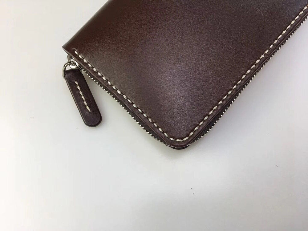 handmade vegetable tanned leather craft long wallet with zipper cowhide handbags